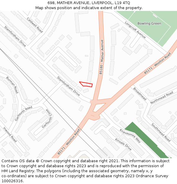698, MATHER AVENUE, LIVERPOOL, L19 4TQ: Location map and indicative extent of plot