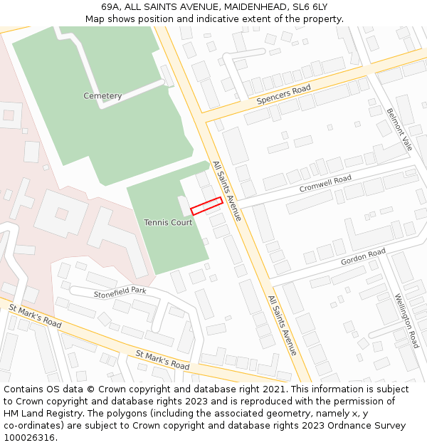 69A, ALL SAINTS AVENUE, MAIDENHEAD, SL6 6LY: Location map and indicative extent of plot