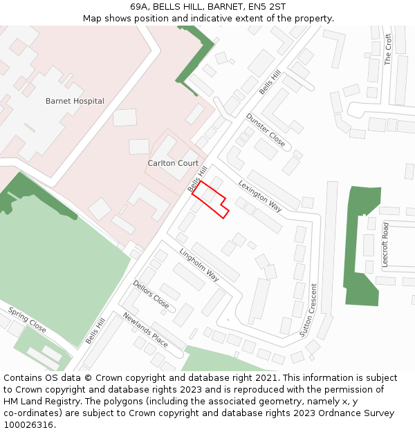 69A, BELLS HILL, BARNET, EN5 2ST: Location map and indicative extent of plot