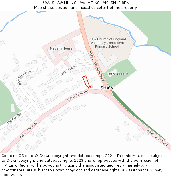 69A, SHAW HILL, SHAW, MELKSHAM, SN12 8EN: Location map and indicative extent of plot