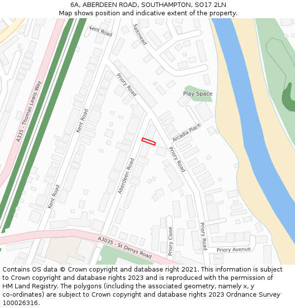 6A, ABERDEEN ROAD, SOUTHAMPTON, SO17 2LN: Location map and indicative extent of plot