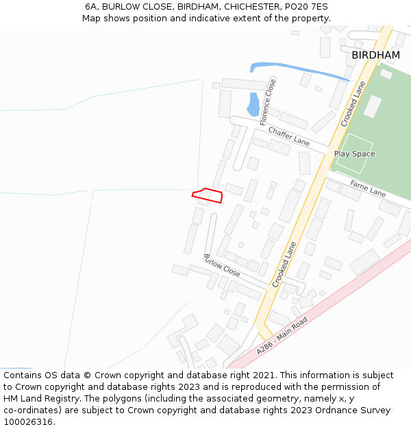 6A, BURLOW CLOSE, BIRDHAM, CHICHESTER, PO20 7ES: Location map and indicative extent of plot