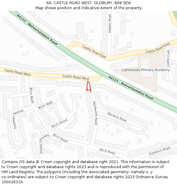 6A, CASTLE ROAD WEST, OLDBURY, B68 0EW: Location map and indicative extent of plot