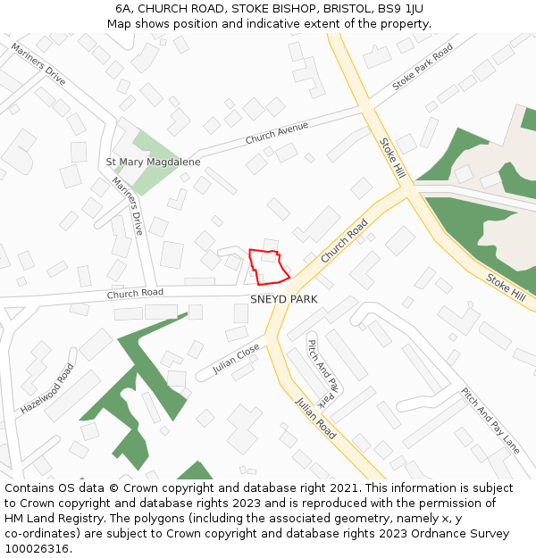 6A, CHURCH ROAD, STOKE BISHOP, BRISTOL, BS9 1JU: Location map and indicative extent of plot