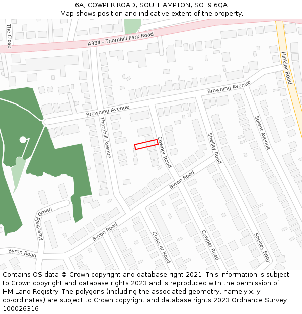6A, COWPER ROAD, SOUTHAMPTON, SO19 6QA: Location map and indicative extent of plot