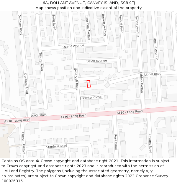 6A, DOLLANT AVENUE, CANVEY ISLAND, SS8 9EJ: Location map and indicative extent of plot