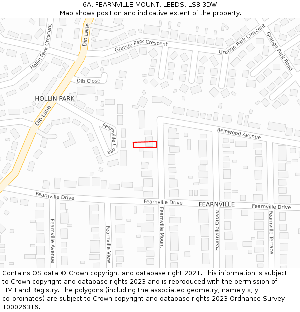 6A, FEARNVILLE MOUNT, LEEDS, LS8 3DW: Location map and indicative extent of plot
