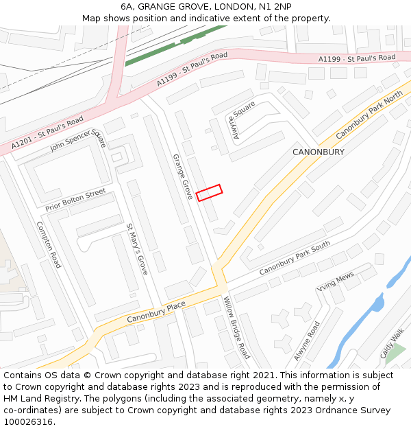 6A, GRANGE GROVE, LONDON, N1 2NP: Location map and indicative extent of plot