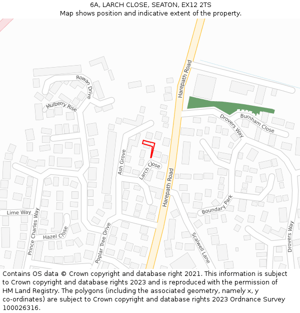 6A, LARCH CLOSE, SEATON, EX12 2TS: Location map and indicative extent of plot