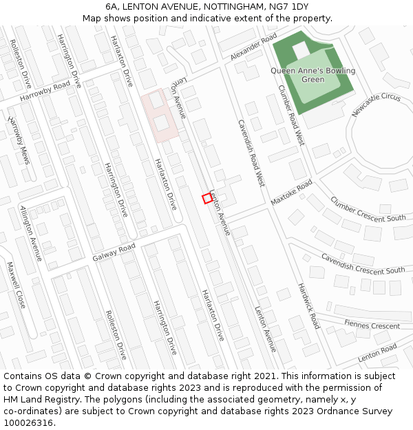 6A, LENTON AVENUE, NOTTINGHAM, NG7 1DY: Location map and indicative extent of plot