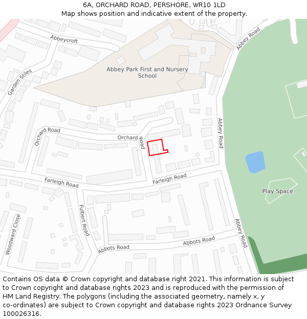 6A, ORCHARD ROAD, PERSHORE, WR10 1LD: Location map and indicative extent of plot