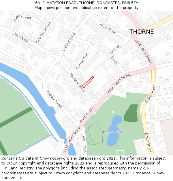 6A, PLANTATION ROAD, THORNE, DONCASTER, DN8 5EA: Location map and indicative extent of plot