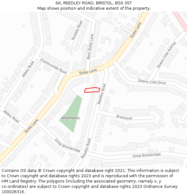 6A, REEDLEY ROAD, BRISTOL, BS9 3ST: Location map and indicative extent of plot