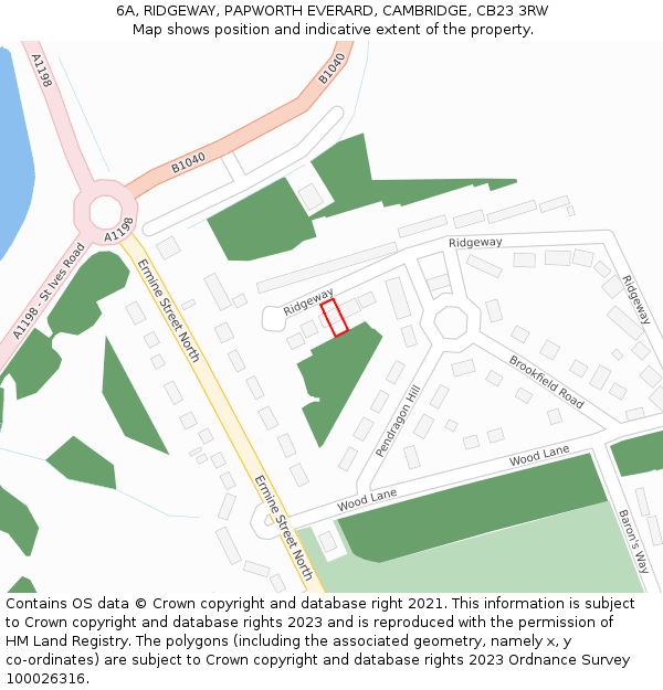 6A, RIDGEWAY, PAPWORTH EVERARD, CAMBRIDGE, CB23 3RW: Location map and indicative extent of plot