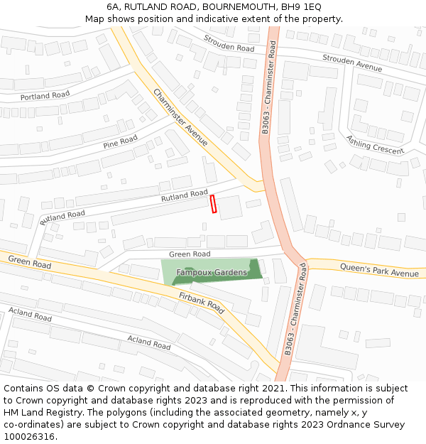 6A, RUTLAND ROAD, BOURNEMOUTH, BH9 1EQ: Location map and indicative extent of plot
