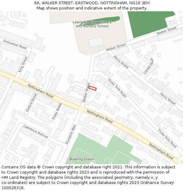 6A, WALKER STREET, EASTWOOD, NOTTINGHAM, NG16 3EH: Location map and indicative extent of plot