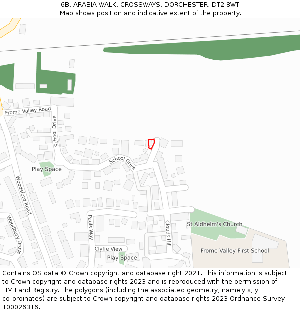 6B, ARABIA WALK, CROSSWAYS, DORCHESTER, DT2 8WT: Location map and indicative extent of plot