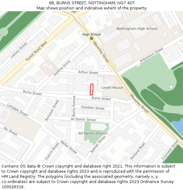 6B, BURNS STREET, NOTTINGHAM, NG7 4DT: Location map and indicative extent of plot