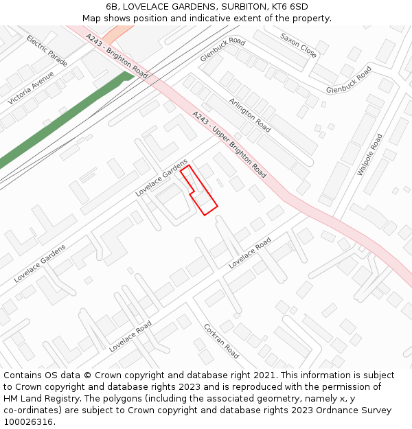 6B, LOVELACE GARDENS, SURBITON, KT6 6SD: Location map and indicative extent of plot