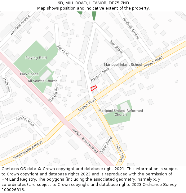 6B, MILL ROAD, HEANOR, DE75 7NB: Location map and indicative extent of plot