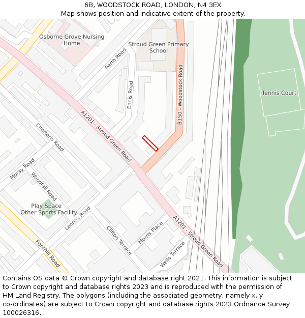 6B, WOODSTOCK ROAD, LONDON, N4 3EX: Location map and indicative extent of plot