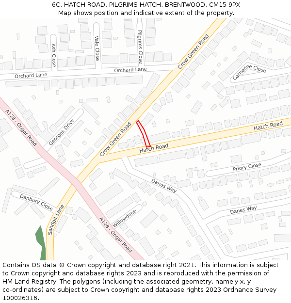 6C, HATCH ROAD, PILGRIMS HATCH, BRENTWOOD, CM15 9PX: Location map and indicative extent of plot