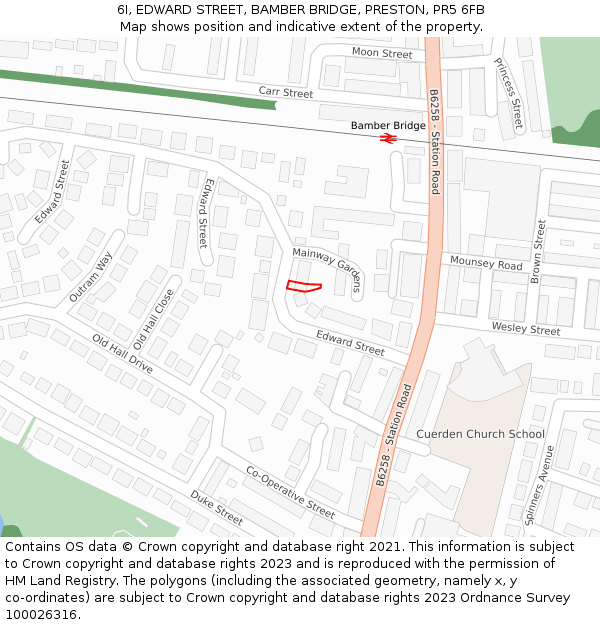 6I, EDWARD STREET, BAMBER BRIDGE, PRESTON, PR5 6FB: Location map and indicative extent of plot