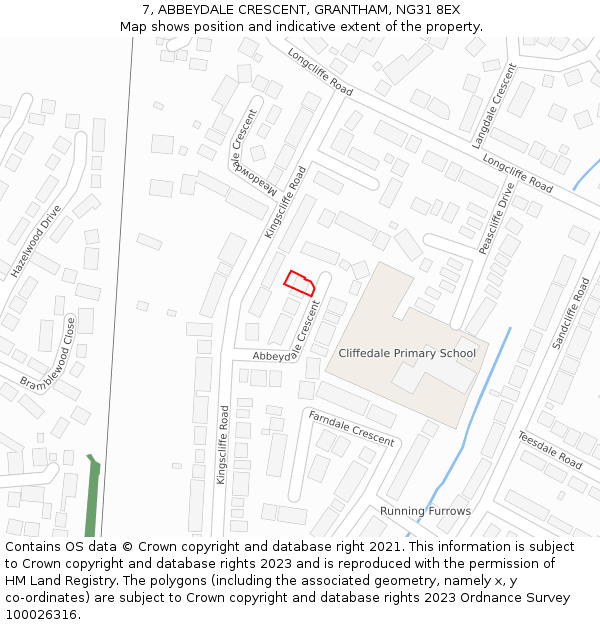 7, ABBEYDALE CRESCENT, GRANTHAM, NG31 8EX: Location map and indicative extent of plot