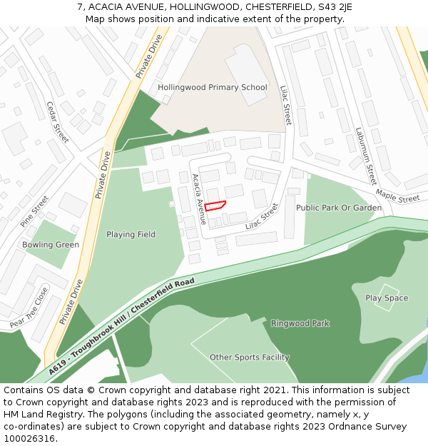 7, ACACIA AVENUE, HOLLINGWOOD, CHESTERFIELD, S43 2JE: Location map and indicative extent of plot