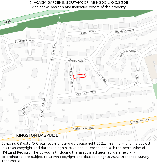 7, ACACIA GARDENS, SOUTHMOOR, ABINGDON, OX13 5DE: Location map and indicative extent of plot