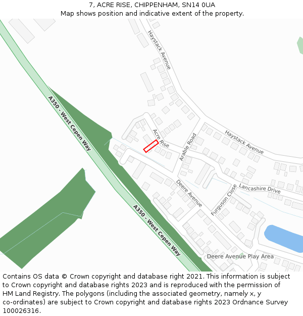 7, ACRE RISE, CHIPPENHAM, SN14 0UA: Location map and indicative extent of plot