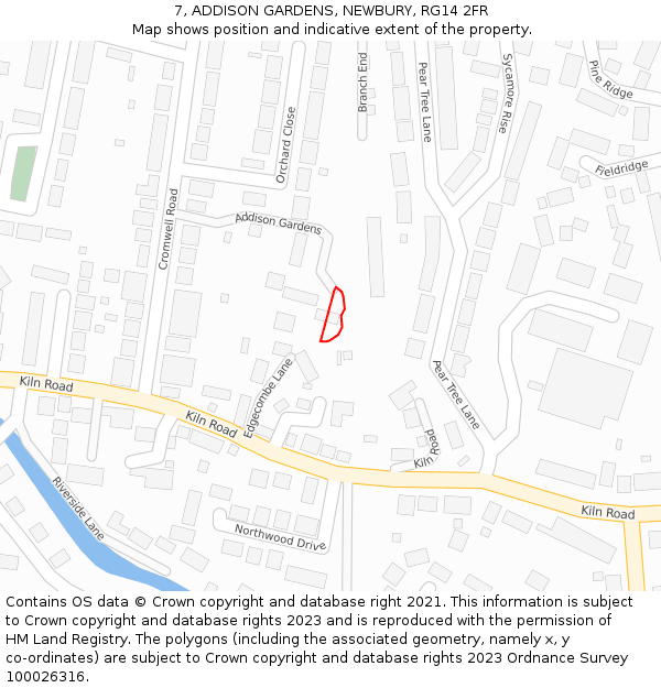 7, ADDISON GARDENS, NEWBURY, RG14 2FR: Location map and indicative extent of plot