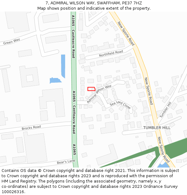 7, ADMIRAL WILSON WAY, SWAFFHAM, PE37 7HZ: Location map and indicative extent of plot
