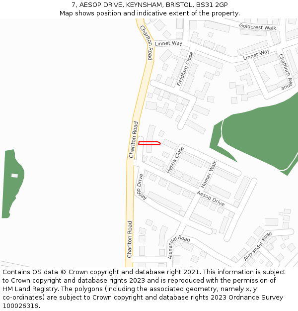7, AESOP DRIVE, KEYNSHAM, BRISTOL, BS31 2GP: Location map and indicative extent of plot