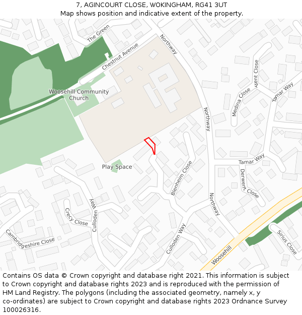 7, AGINCOURT CLOSE, WOKINGHAM, RG41 3UT: Location map and indicative extent of plot
