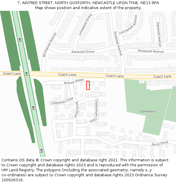 7, AINTREE STREET, NORTH GOSFORTH, NEWCASTLE UPON TYNE, NE13 6PA: Location map and indicative extent of plot