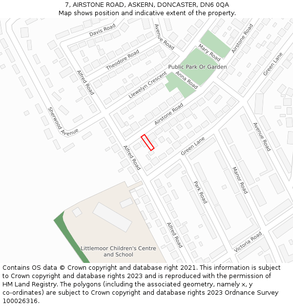 7, AIRSTONE ROAD, ASKERN, DONCASTER, DN6 0QA: Location map and indicative extent of plot