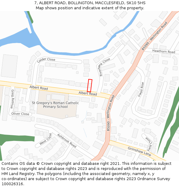 7, ALBERT ROAD, BOLLINGTON, MACCLESFIELD, SK10 5HS: Location map and indicative extent of plot