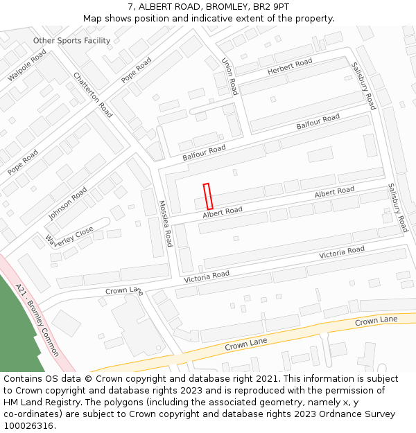 7, ALBERT ROAD, BROMLEY, BR2 9PT: Location map and indicative extent of plot