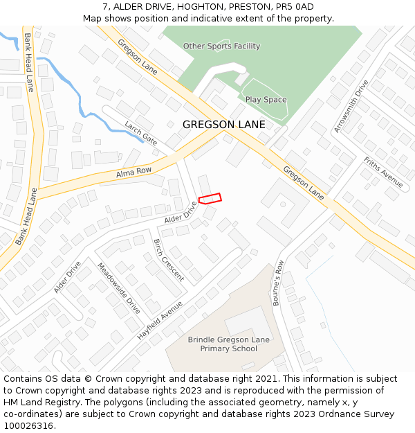 7, ALDER DRIVE, HOGHTON, PRESTON, PR5 0AD: Location map and indicative extent of plot