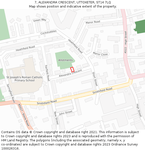 7, ALEXANDRA CRESCENT, UTTOXETER, ST14 7LQ: Location map and indicative extent of plot