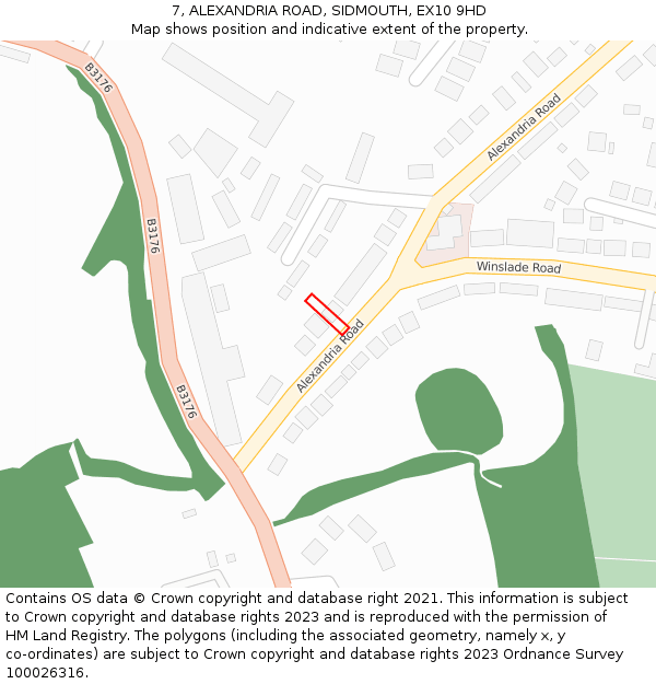 7, ALEXANDRIA ROAD, SIDMOUTH, EX10 9HD: Location map and indicative extent of plot