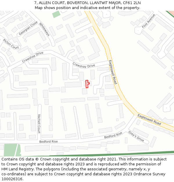 7, ALLEN COURT, BOVERTON, LLANTWIT MAJOR, CF61 2LN: Location map and indicative extent of plot