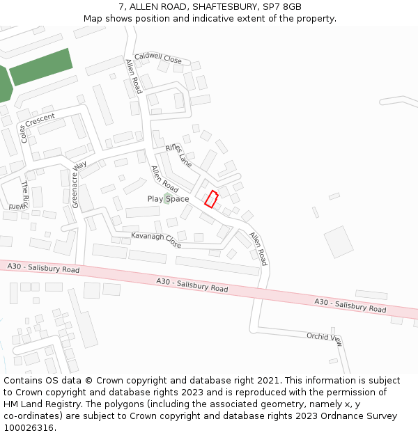 7, ALLEN ROAD, SHAFTESBURY, SP7 8GB: Location map and indicative extent of plot