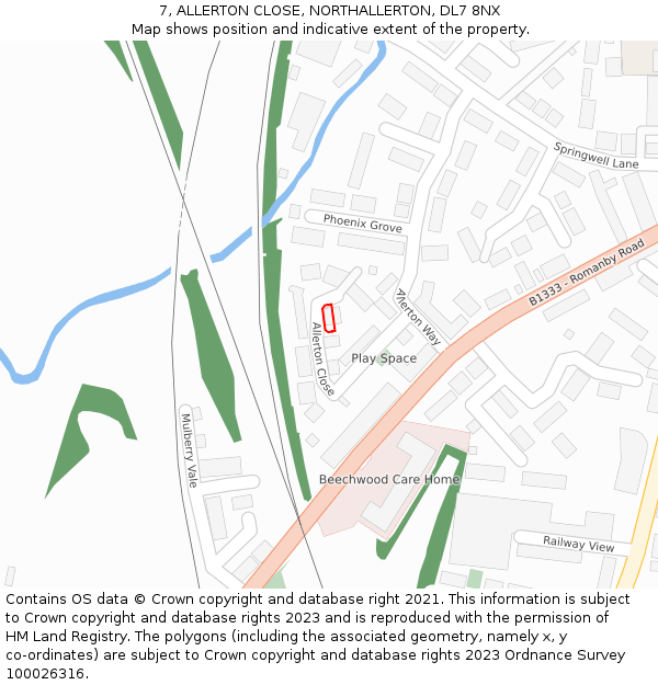 7, ALLERTON CLOSE, NORTHALLERTON, DL7 8NX: Location map and indicative extent of plot