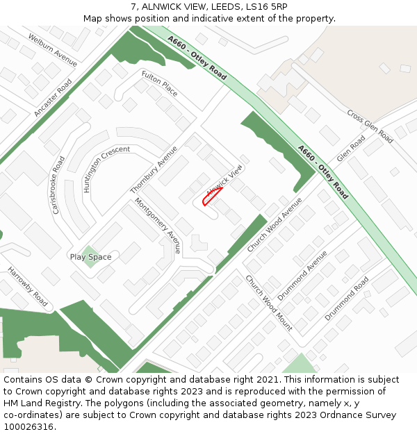 7, ALNWICK VIEW, LEEDS, LS16 5RP: Location map and indicative extent of plot