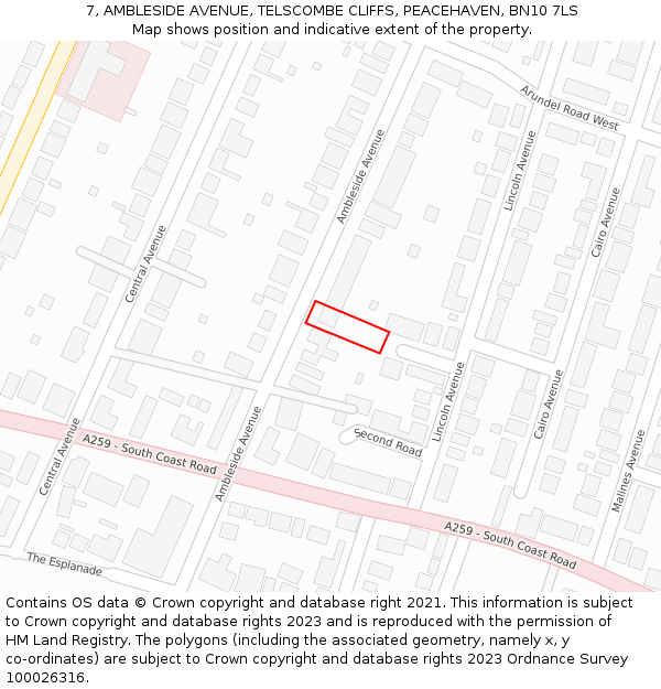 7, AMBLESIDE AVENUE, TELSCOMBE CLIFFS, PEACEHAVEN, BN10 7LS: Location map and indicative extent of plot
