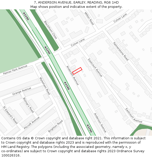 7, ANDERSON AVENUE, EARLEY, READING, RG6 1HD: Location map and indicative extent of plot