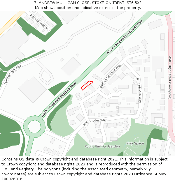 7, ANDREW MULLIGAN CLOSE, STOKE-ON-TRENT, ST6 5XF: Location map and indicative extent of plot
