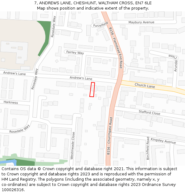 7, ANDREWS LANE, CHESHUNT, WALTHAM CROSS, EN7 6LE: Location map and indicative extent of plot